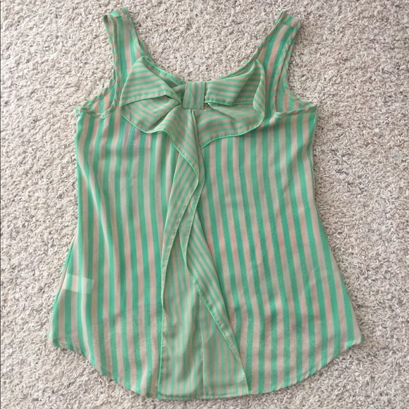 Green and Tan Sheer Sleeveless blouse - Picture 5 of 6